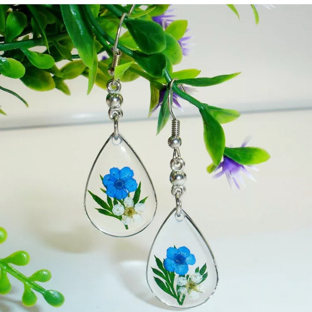 Flower 925 Silver Drop Earrings White Sapphire - Picture 1 of 3